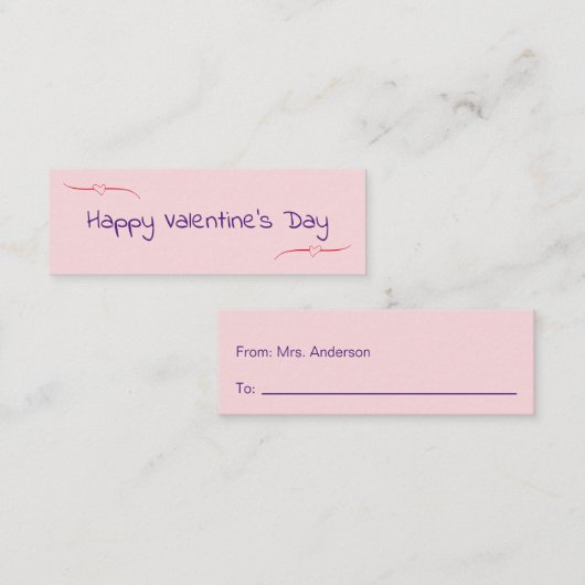 ハッピーバレンタインデーピンクパープルレッドから先生 コーリングカード (正面/裏面)