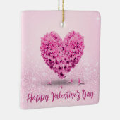 ハッピーバレンタインデーピンクヒアシントラブルハート セラミックオーナメント (右)