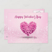 ハッピーバレンタインデーピンクヒヤシンスハートラブル ポストカード (正面/裏面)