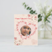 ハッピーバレンタインデーピンクフローラハート写真 シーズンポストカード (スタンド正面)