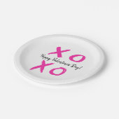 ハッピーバレンタインデーピンクホワイトXOXO ペーパープレート (アングル)