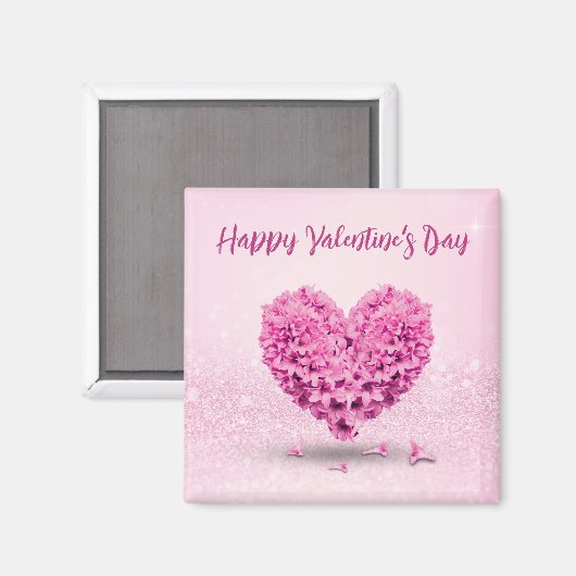 ハッピーバレンタインデーピンクラブリーヒアシンスハート マグネット (正面/裏面)