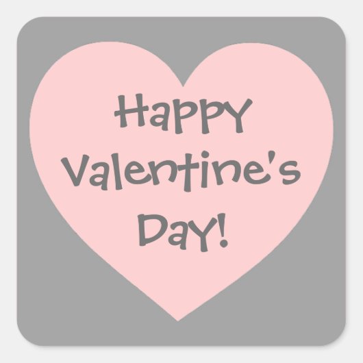 ハッピーバレンタインデーピンク灰色ハートシール スクエアシール (正面)