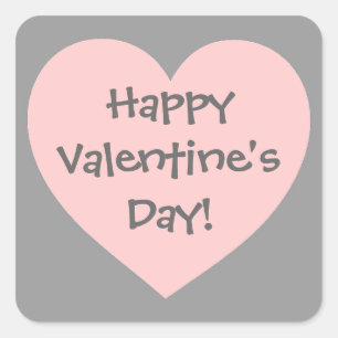 ハッピーバレンタインデーピンク灰色ハートシール スクエアシール