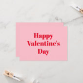 ハッピーバレンタインデーピンク赤モダンタイポグラフィ カード (正面/裏面インサイチュ)