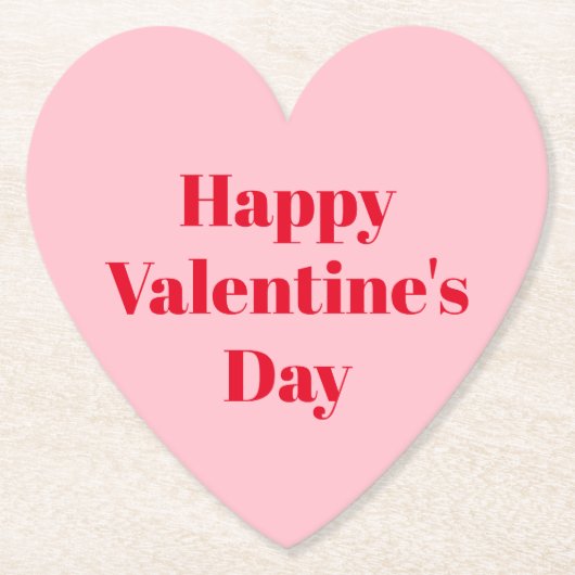 ハッピーバレンタインデーピンク赤モダンタイポグラフィ ペーパーコースター (正面)