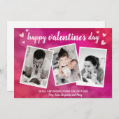 ハッピーバレンタインデーファミリー3フォトコラージュピンク シーズンカード (正面/裏面)
