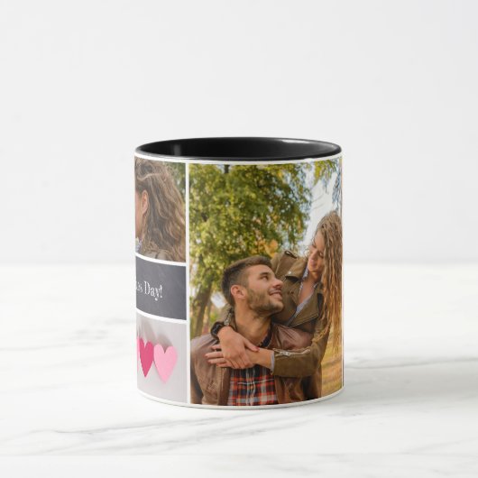 ハッピーバレンタインデーフォトコラパーソナライズされたージュ マグカップ (中央)
