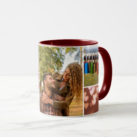 ハッピーバレンタインデーフォトコラパーソナライズされたージュ マグカップ (正面右)