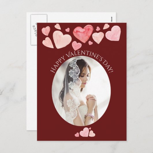 ハッピーバレンタインデーフォトポートレートハート シーズンポストカード (正面/裏面)