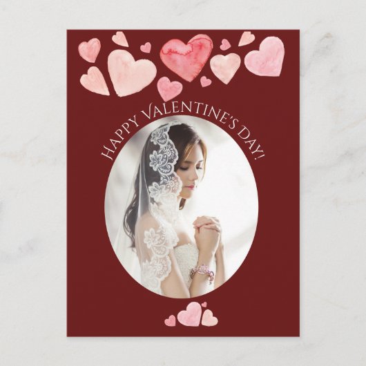 ハッピーバレンタインデーフォトポートレートハート シーズンポストカード (正面)