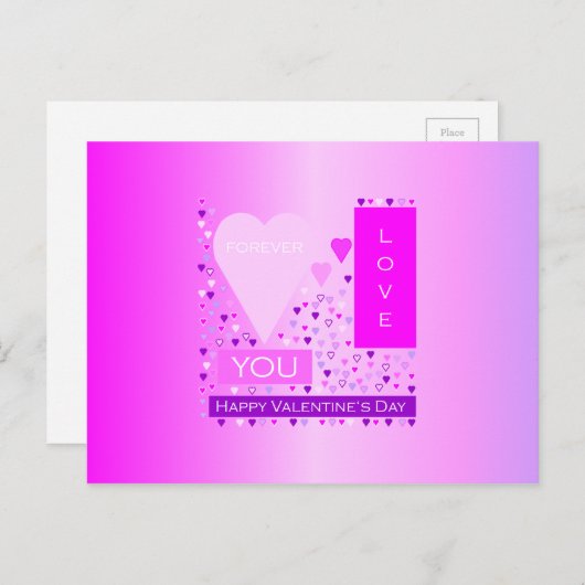 ハッピーバレンタインデーフォーエバーラブハートピンク シーズンポストカード (正面/裏面)