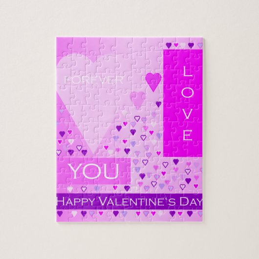 ハッピーバレンタインデーフォーエバーラブハートピンク ジグソーパズル (縦)