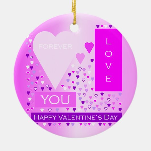 ハッピーバレンタインデーフォーエバーラブハートピンク セラミックオーナメント (裏面)