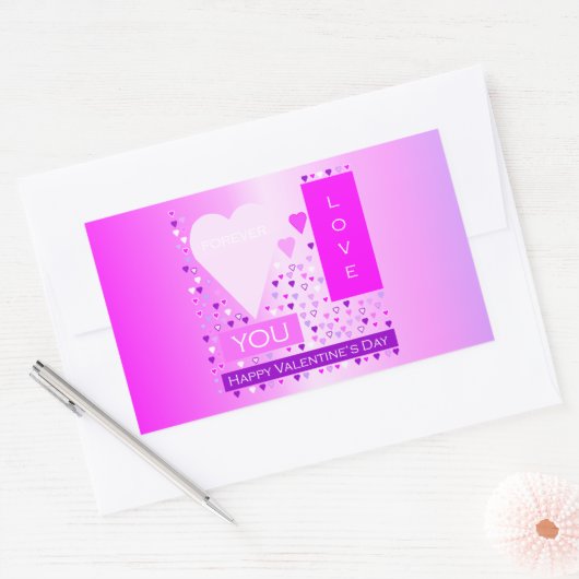 ハッピーバレンタインデーフォーエバーラブハートピンク 長方形シール (封筒)