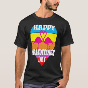 ハッピーバレンタインデーフラミンゴハートピンクラブBi Tシャツ