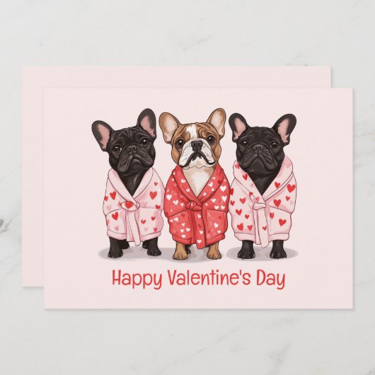 ハッピーバレンタインデーフランスのブルドッグ シーズンカード (正面/裏面)