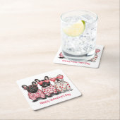 ハッピーバレンタインデーフランスのブルドッグ スクエアペーパーコースター (インサイチュ)