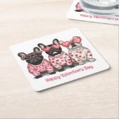 ハッピーバレンタインデーフランスのブルドッグ スクエアペーパーコースター (アングル)