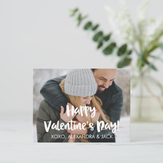 ハッピーバレンタインデーブラシスクリプトフォトカード シーズンポストカード (スタンド正面)