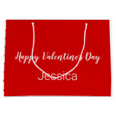 ハッピーバレンタインデーブラックとドット付き赤 ラージペーパーバッグ (正面)