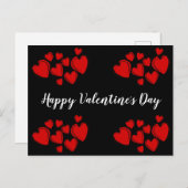 ハッピーバレンタインデーブラックと赤いハート シーズンポストカード (正面/裏面)