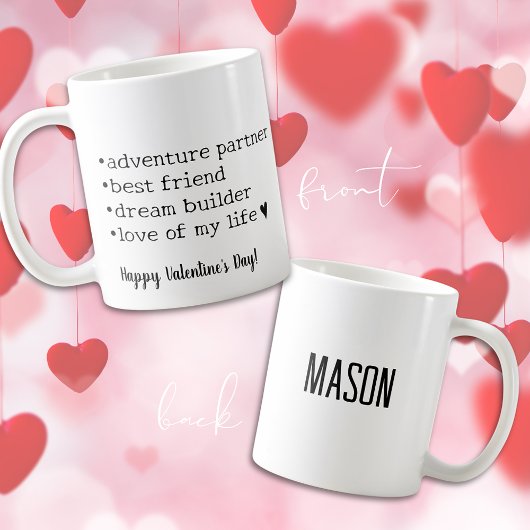 ハッピーバレンタインデーブラック&ホワイトハート夫 コーヒーマグカップ