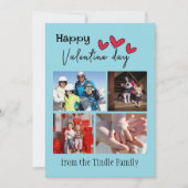 ハッピーバレンタインデーブルーシェブロン4写真バレンタイン ノートカード (正面)