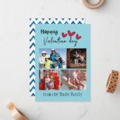 ハッピーバレンタインデーブルーシェブロン4写真バレンタイン ノートカード (正面/裏面インサイチュ)