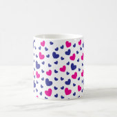 ハッピーバレンタインデーブルーピンクハートパターン コーヒーマグカップ (中央)