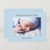 ハッピーバレンタインデーブルー男の赤ちゃんフォトポストカード シーズンポストカード (正面/裏面)