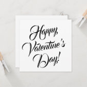 ハッピーバレンタインデーホワイトブラックエレガントスクリプト カード (正面/裏面インサイチュ)