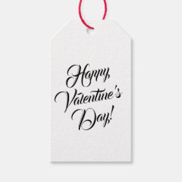 ハッピーバレンタインデーホワイトブラックエレガントスクリプト ギフトタグ