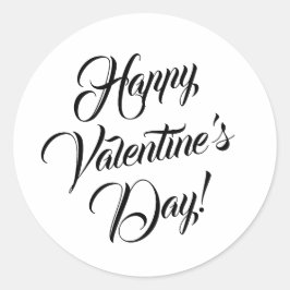 ハッピーバレンタインデーホワイトブラックエレガントスクリプト ラウンドシール