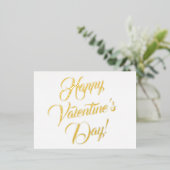 ハッピーバレンタインデーホワイトブラックエレガントスクリプト 箔シーズンポストカード (立ち正面)