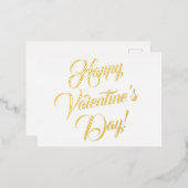 ハッピーバレンタインデーホワイトブラックエレガントスクリプト 箔シーズンポストカード (正面/裏面)