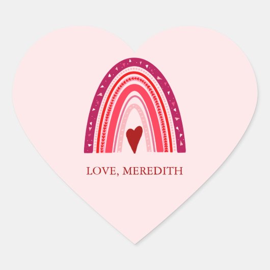 ハッピーバレンタインデーボホレインボーレッド&ピンク ハートシール (正面)