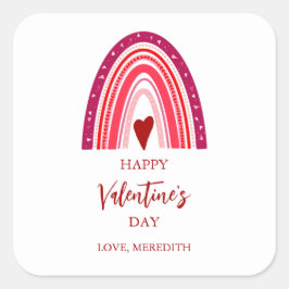 ハッピーバレンタインデーボホーレインボー&ハート スクエアシール