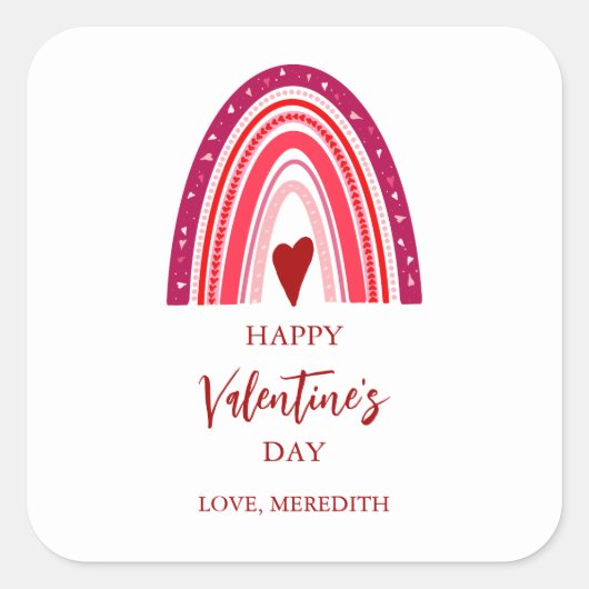 ハッピーバレンタインデーボホーレインボー&ハート スクエアシール (正面)