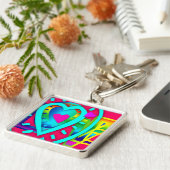 ハッピーバレンタインデーポップ・アートのカラーズスクエアキーチェーン キーホルダー (側面)