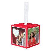 ハッピーバレンタインデーモダンレッド4フォトキープサケ キューブオーナメント (正面アングル)