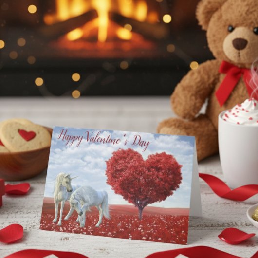 ハッピーバレンタインデーユニコーンラブハートツリー カード