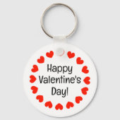 ハッピーバレンタインデーラウンド赤いハートカスタム キーホルダー (正面)