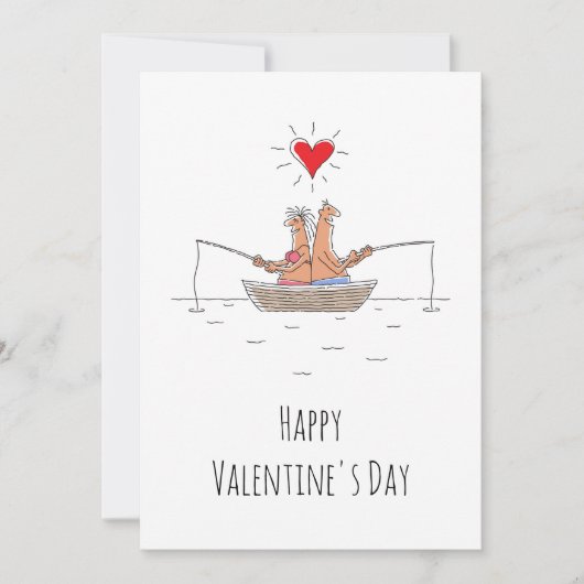ハッピーバレンタインデーラバーズ魚釣り赤いハート シーズンカード (正面)