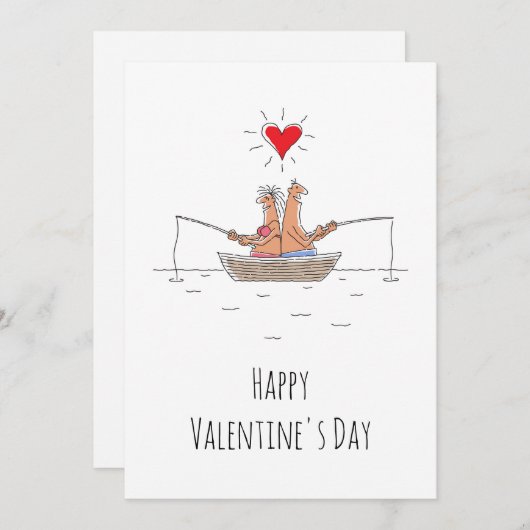 ハッピーバレンタインデーラバーズ魚釣り赤いハート シーズンカード (正面/裏面)