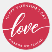 ハッピーバレンタインデーラブハンド – レタリングレッド ラウンドシール (正面)