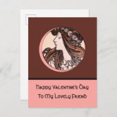 ハッピーバレンタインデーラブリーフレンドミュシャピンク シーズンポストカード (正面/裏面)