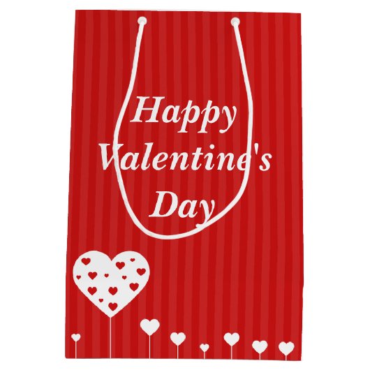 ハッピーバレンタインデーラブリーレッドホワイトハート ミディアムペーパーバッグ (裏面)