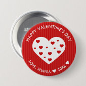 ハッピーバレンタインデーラブリーレッドホワイトハート 缶バッジ (正面&裏面)