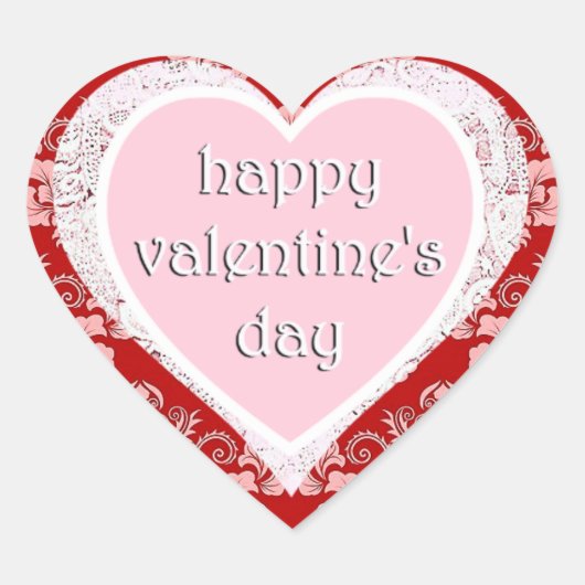 ハッピーバレンタインデーレッドとピンクのヴィンテージ ハートシール (正面)